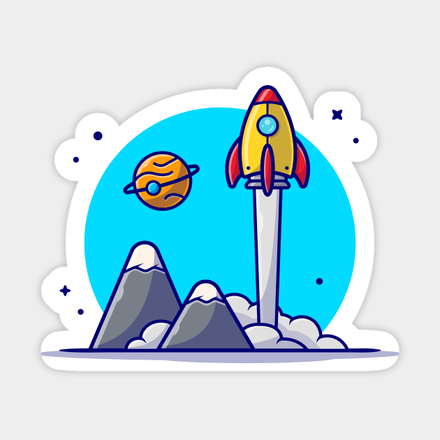 Space Shuttle Taking Off with Planet and Mountain Space Cartoon Vector Icon Illustration Sticker by Catalyst Labs